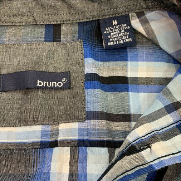 Bruno Shirt Mens Medium Blue Plaid Short Sleeve Pearl Snap Flap Pockets - Picture 4 of 5